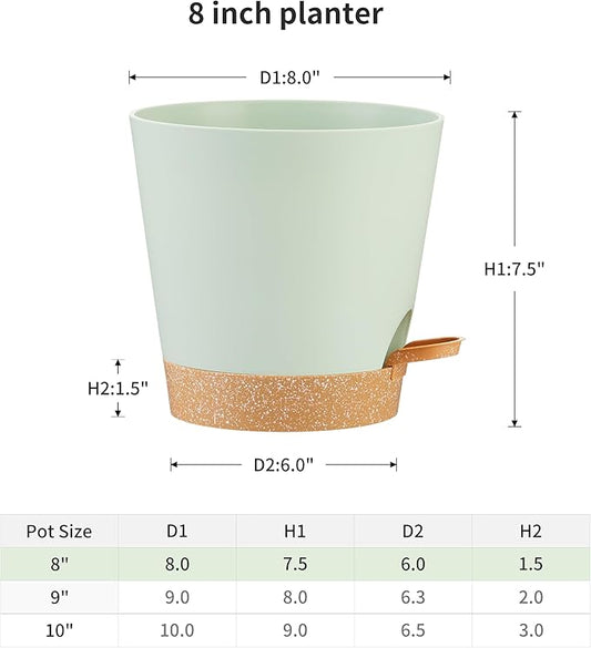 FaithLand 2-Pack 8 Inch Planter Pots for Indoor Outdoor Plants, Self Watering Flower Pots with Deep Reservoir, Green with Terracotta …