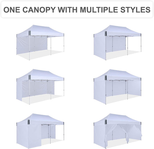 10x20 pop up Canopy Tent, Eazy up Outdoor Patio Canopy Tent with sidewalls, Heavy Duty Commercial Instant Canopy Tent with Sand Bags for Deck, Party, Camping, Backyard, Playground, White