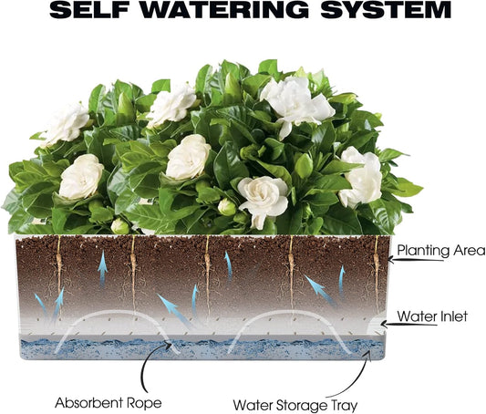 Self Watering Planters Pots for Indoor Plants, 2 Pack 17 Inch Plastic Planter Box Flower Pots for Indoor Outdoor Plants, Rectangle Herb Planter Window Boxes Planters with Drainage