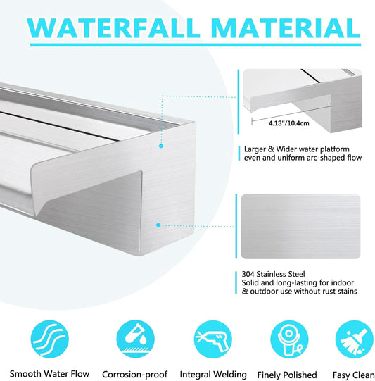 Waterfall Spillway Fountain 304 Stainless Steel Water Pool Fountain with Wider Water Flow Platform,Pool Waterfall for Outdoor Garden and Patio Decorations(35.5 Inch)