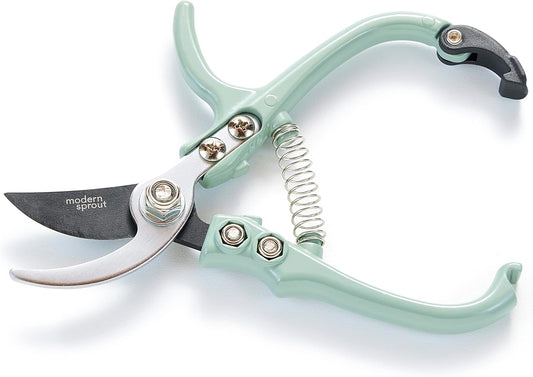 Modern Sprout Hand Pruners - Lightweight Pruning Shears W/Easy Lock- Gardening Scissors - Bypass Sharp Carbon Steel Blade - Rust Resistant - Garden Tools - Reusable Holster - Green