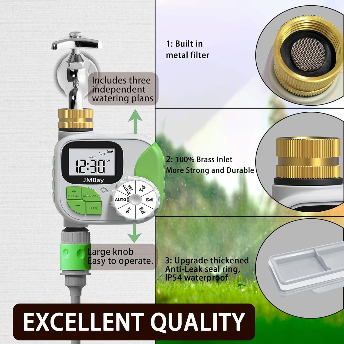 Sprinkler Timer Water Timer for Garden Hose,Smart Hose Timers Programmable Auto Irrigation System for Yard & Greenhouse, Waterproof Digital Sprinkler Controller with Pure Brass Inlet for Lawn