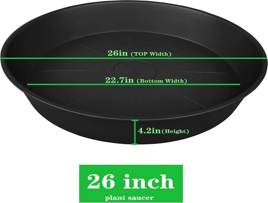 3 Pack of 25 26 inch Plant Saucer (22.7 Inch Base), 4.2" Depth, Large Deep Heavy Duty Plastic Flower Planter Water Trays for Indoors Outdoor, Plant Potted Bowl, Plant Drip Trays (26", Black)