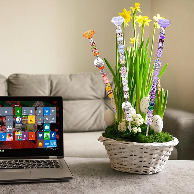 AIPRIDY 275 Pcs DIY Fairy Wand Garden Stakes Kit,Multiple Color Scheme European Beads Crystal Diamond Tops and 12 or 10 Inch Threaded Rods,Stainless Steel Stakes with Diamond Toppe(Rainbow)