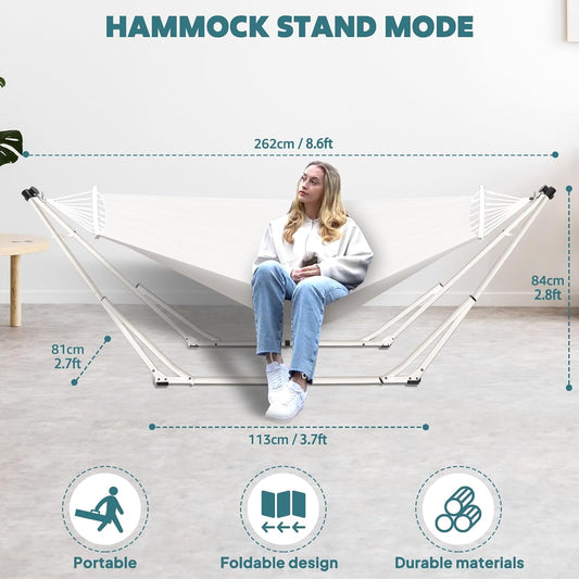 Anyoo 2 in 1 Hammock and Swinging Chair with Collapsible Steel Stand & Carrying Case,Portable & Adjustable,Easy Set Up for Outdoor,Indoor,Porch Swing,Patio,Garden,Camping Trip