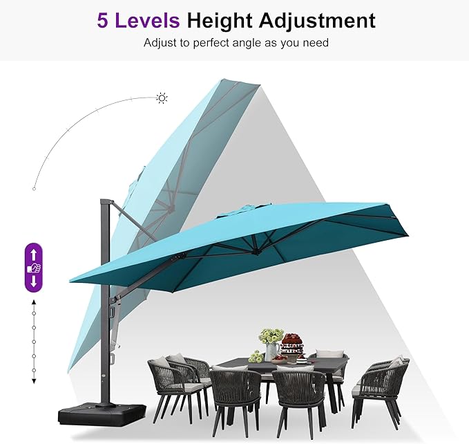 PURPLE LEAF 12 FT Square Patio Umbrella Large Outdoor Aluminum Offset Umbrella with 360-degree Rotation Cantilever Umbrella for Garden Deck Backyard Pool, Turquiose Blue