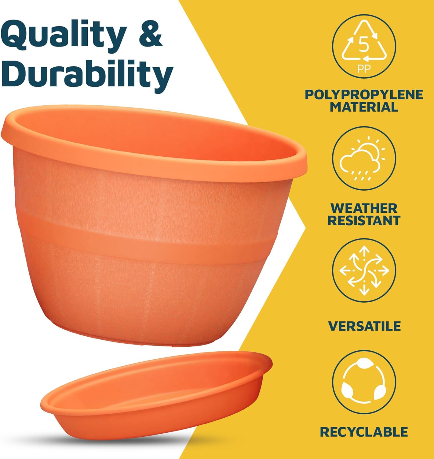 10-Inch Whiskey Barrel Planters Outdoor Pack of 5 - Durable Plastic Plant Pots for Indoor & Outdoor Use with Drainage & Saucer, Lightweight Rustic Barrel Planters for Flowers, Herbs & Small Plants