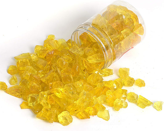 High Luster Reflective Fire Glass Gravel,Fire Gems,Fire Drops,Fire Glass Pebbles Stones Beads Chips for Fire Pit Fish Tank Aquarium Garden,1-2cm,540g/1.19lb (Yellow)