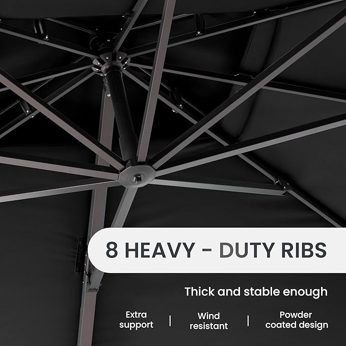 10 X 13 FT Cantilever Patio Umbrella with Base Included Outdoor Heavy Duty Double Top Windproof Rectangle Offset Umbrellas with 360-degree Rotation for Pool Deck Backyard, Black