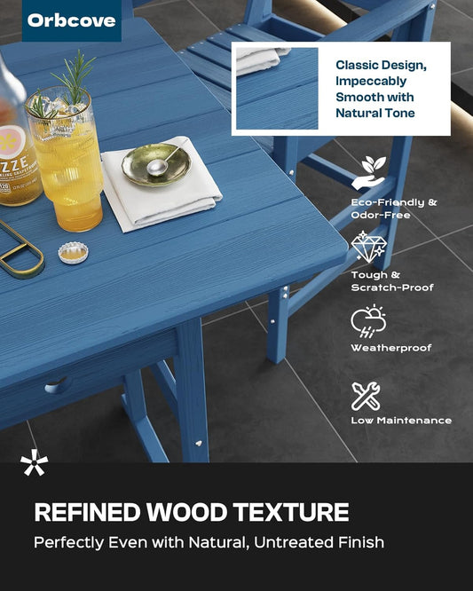 5-Piece Bar Height Outdoor Table and Chairs Set, HDPE Wood Grain Patio Bar Table and Chairs with Heart Cutout Design, Weather-Resistant Bar Height Furniture for Deck, Porch, Pool (Navy Blue)