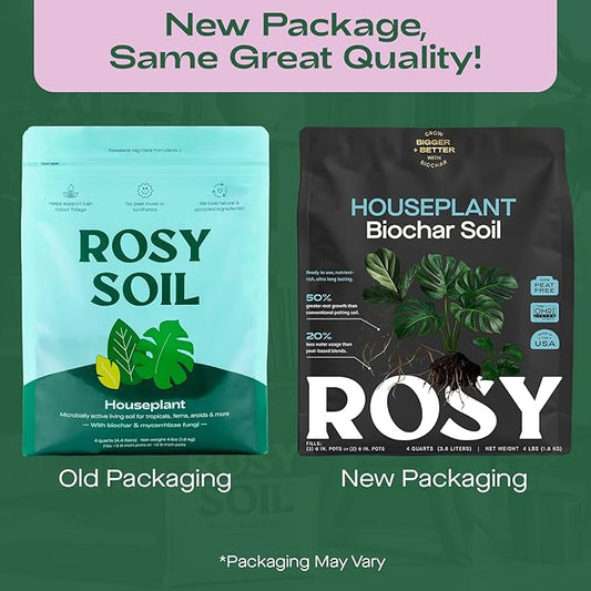 Rosy Soil Indoor Potting Soil for House Plants - Organic Potting Soil Mix for Indoor Plants - Enriched w/Root-Boosting Biochar for Foliage Plants, Flowers, Herbs - Peat Free, Less Prone to Gnats - 4qt