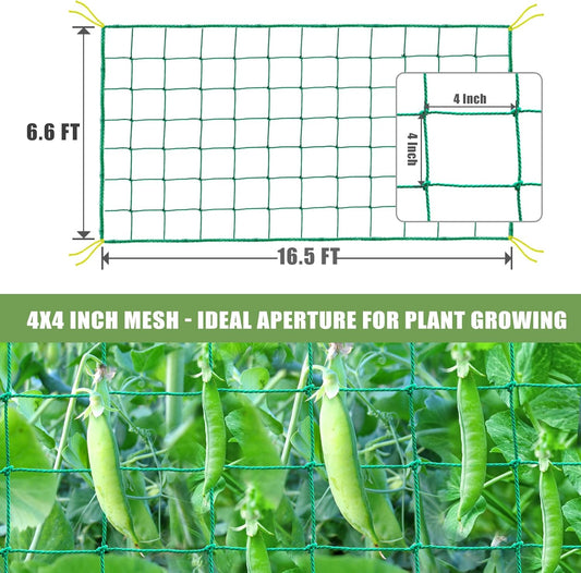 Trellis Netting, Garden Trellis Netting for Climbing Plants, 16.5x6.6Ft Plant Netting for Cucumber, Tomato, 27 Strands Nylon & 4x4 Inch Mesh, Grow Net for Vines, Fruits, Vegetables, Grapes, Beans,Peas