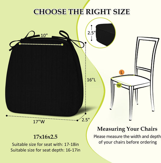Chair Cushions for Dining Chairs, Indoor Chair Cushions with Ties,Waterproof Chair Pads Set of 4, Black, 17x16x2.5 Inch