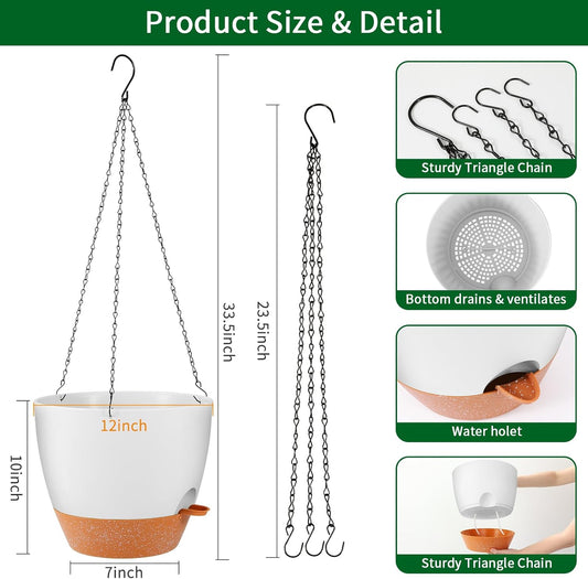 GARDIFE Large Hanging Planter, 12 inch Hanging planters for Indoor. Outdoor Plants, Self Watering Plant Pot, Plant Hanger, White