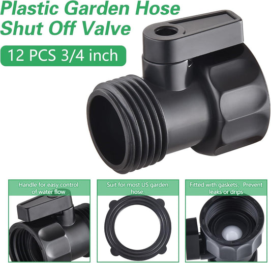 12 PCS 3/4'' Plastic Garden Hose Shut Off Valve,Water hose Shut-Off Ball Valve Thread Connector Coupling for Telescopic Water Pipe Water Gun Valve Control Standard 3/4'' Thread Connector Coupling