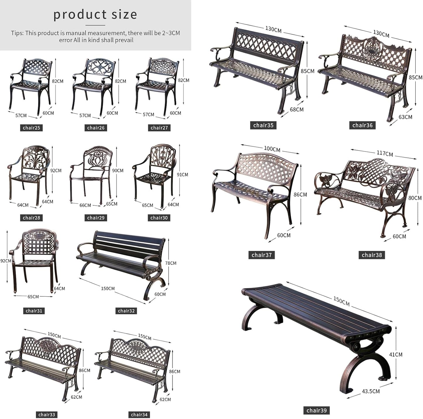 Outdoor Dining Chair Cast Aluminum Patio Chairs Set of 2 All-Weather Patio Dining Chair with Adjustable Feet for Backyard Garden (Die-Casting A Chair)