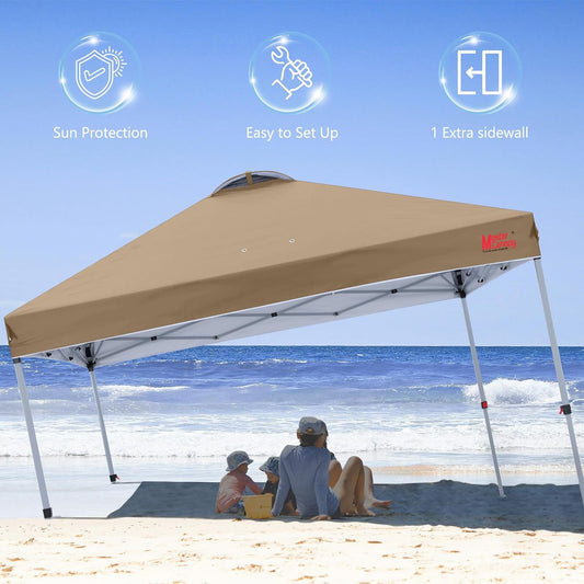 MASTERCANOPY Durable Pop-up Canopy Tent with 1 Sidewall (10'x10',Khaki)