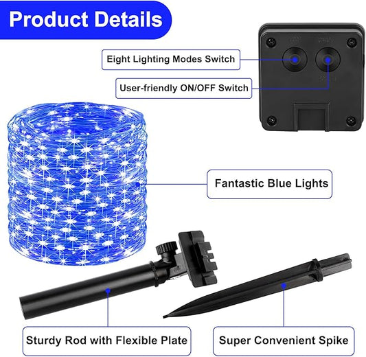 Brightever Outdoor Solar String Lights Waterproof, Solar Christmas Lights 2-Pack Total 80FT 200LED, Twinkle Fairy Lights for Outside with 8 Lighting Modes, for Yard, Party, Halloween (Blue)