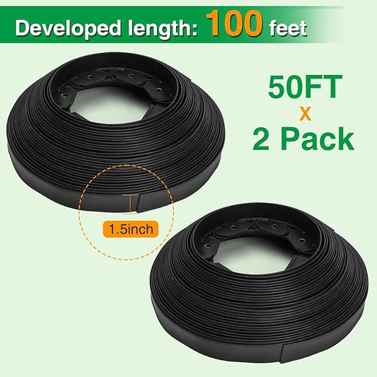 Bonviee 1.5” x 100’ Landscape Edging Kit, Garden Edging Coil with 150 Pcs Spikes, No Dig Lawn Border Design