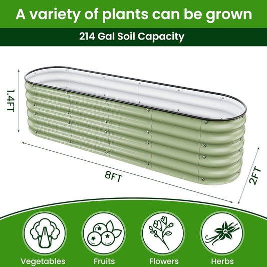 8 X 2 X 1.4 Ft Galvanized Raised Garden Bed,Sturdy and Easy to Assemble Oval Raised Planter Beds Outdoor for Vegetables, Gardening, Flowers, Fruits(Light Green)