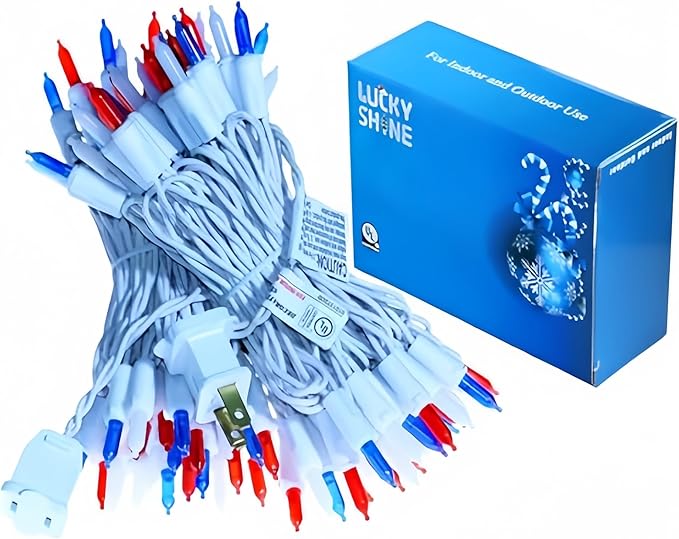 LUCKY SHINE 100 LED Red White and Blue Lights, US Flag Decorative Lighting String 35 FT, for Indoor Outdoor Party, 4th of July, Memorial Day, Christmas, Patio.