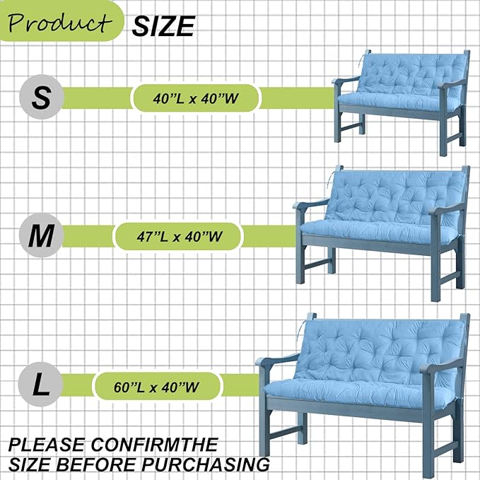 Swing Replacement Cushions with Backrest, 2 or 3 Seater Waterproof Non-Slip Overstuffed Swing Pad, Indoor/Outdoor Bench Cushion for Porch Chair Swings Garden Furniture(Sky Blue 40 * 40 in)