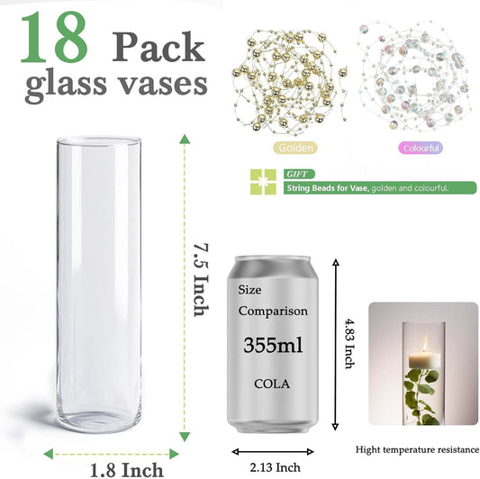 18pcs Glass Vase Cylinder Vases for Centerpieces Small Flower Glass Clear Vases Home Decor Centerpiece Table Flower Vase Decorations for Office Beautification&Holiday 7.5 Inch Tall