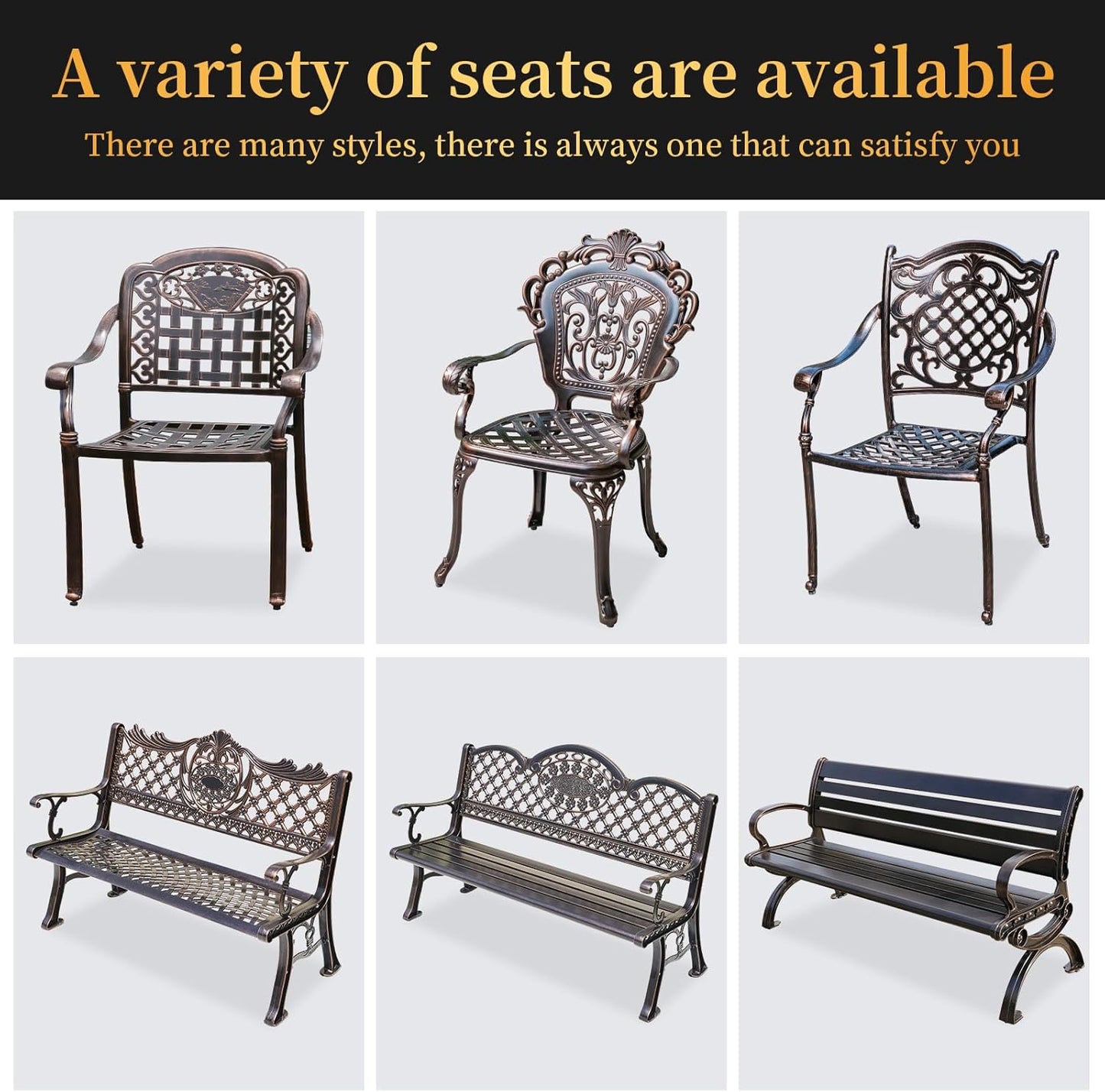 Outdoor Dining Chair Cast Aluminum Patio Chairs Set of 2 All-Weather Patio Dining Chair with Adjustable Feet for Backyard Garden (Concierge Chair)