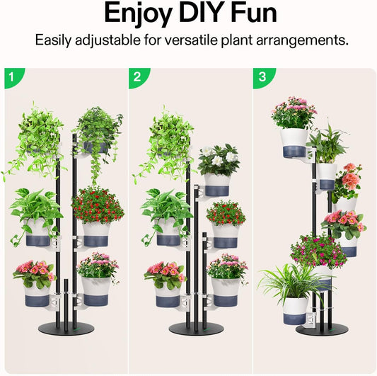 VIVOSUN Metal Plant Stand, 6-Tier Tall Vertical Planter Tower with Self-Watering Planters, Modular Shelf for Indoor & Outdoor Use