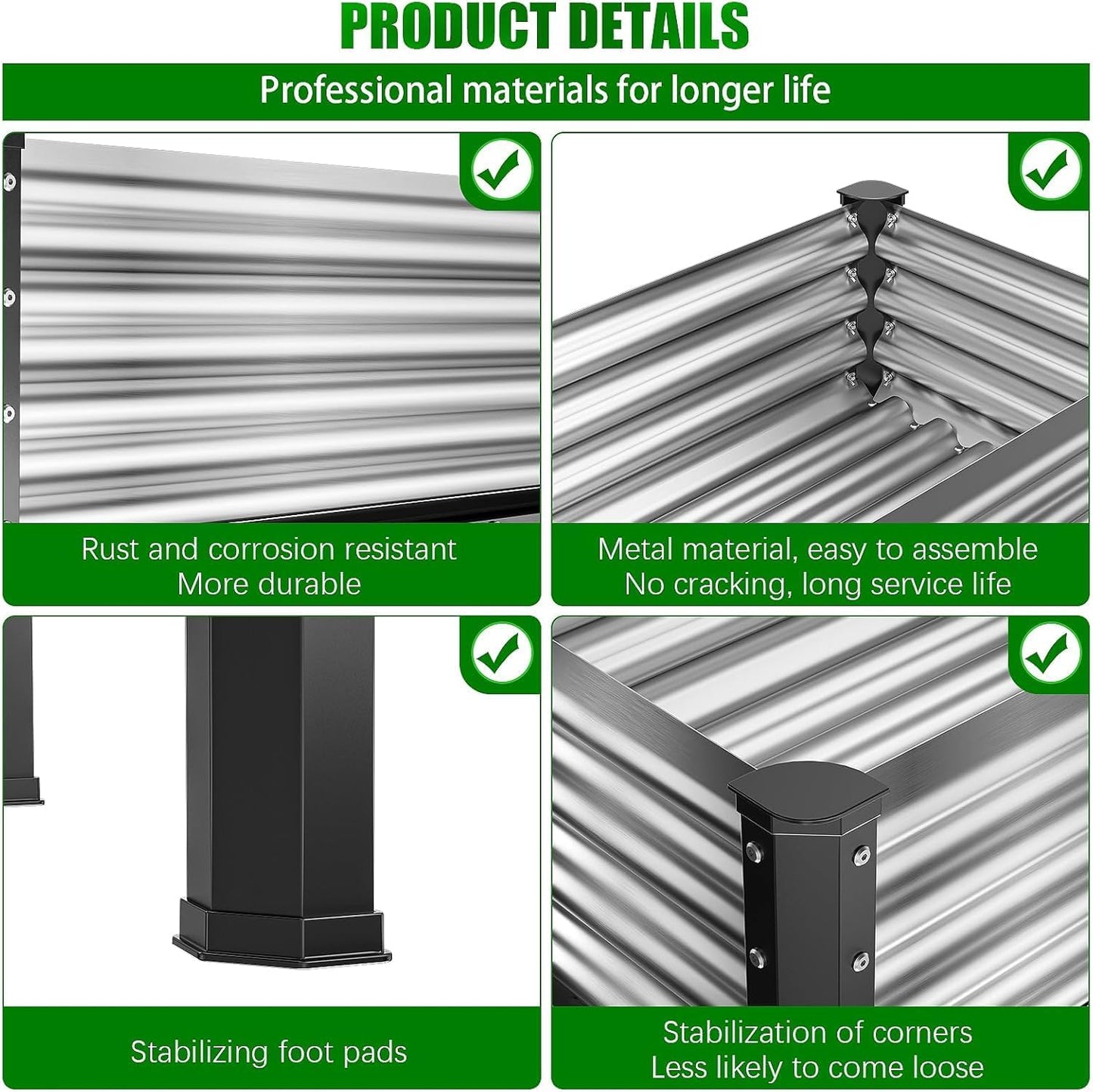 Doniks Raised Garden Bed with Legs, 48×24×32in Large Outdoor Metal Galvanized Garden Planting Box, 600lb Capacity for Vegetables Lawn Green Flowers, Fruits, Terrace
