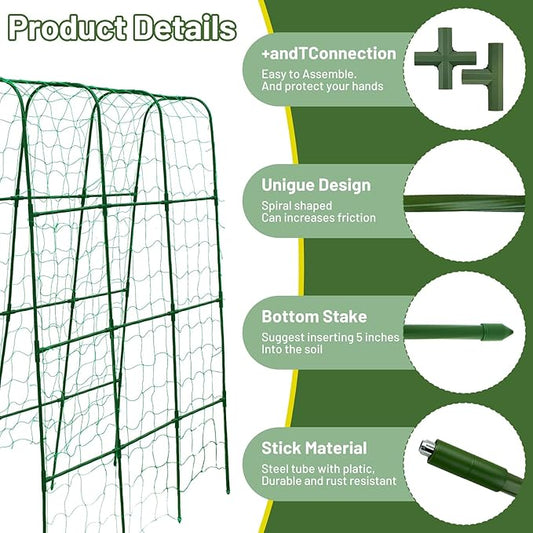 Large U-Shaped Garden Trellis for Tomatoes, Squash & Heavy Vines - Rust-Resistant, Powder-Coated Steel, Perfect for Outdoor Gardens & Vertical Planting(47" W x 63" H)