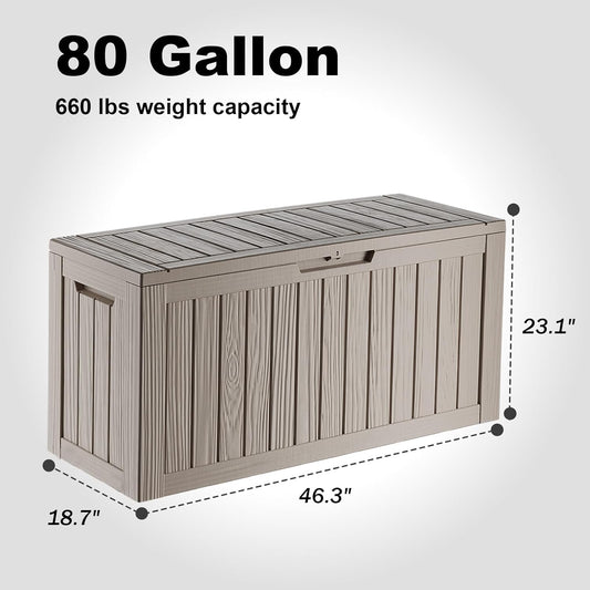 DRATO 80 Gallon Large Deck Box, Outdoor Storage Box for Patio Furniture, Patio Cushions, Gardening Tools, Pool Supplies 480lbs Weight Capacity,Waterproof Resin Storage Boxes
