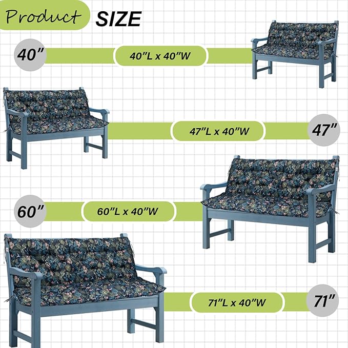 Swing Replacement Cushions with Backrest, 2 or 3 Seater Waterproof Non-Slip Overstuffed Swing Pad, Indoor/Outdoor Bench Cushion for Porch Chair Swing Garden Furniture (Hummingbird, 40 * 60 in)