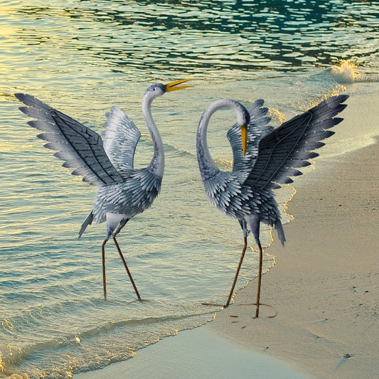 24-27 Inch Standing Crane Garden Sculptures & Statues, Crane Metal Yard Art for Backyard, Lawn, Patio, Porch, Birthday, Wedding Decorations, Gray