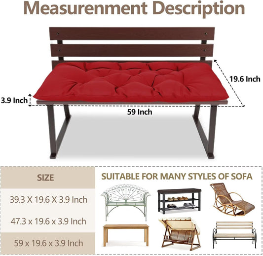 Waterproof Indoor Outdoor Garden Bench Seat Cushions,Thicken Patio Bench Soft Rocking Chairs Pad Lounger Seat for Porch Wicker Loveseat Settee (59 X 19.6 in,Red