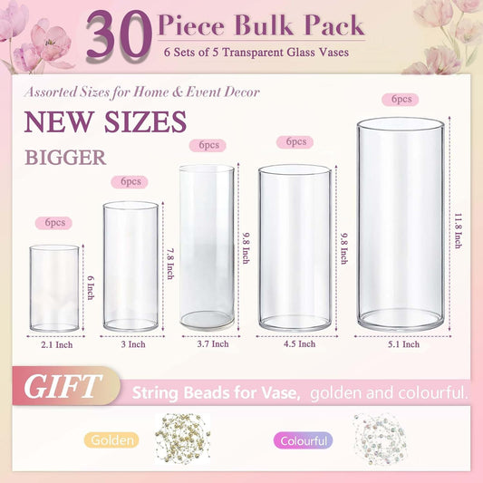 30pcs 11.8Inch Large Size Glass Vase Cylinder for Centerpieces Small Flower Glass Clear Home Decor Centerpiece Table Flower Vase Decorations for Wedding&Holiday 6,7.9,10,10,11.8Inch Tall