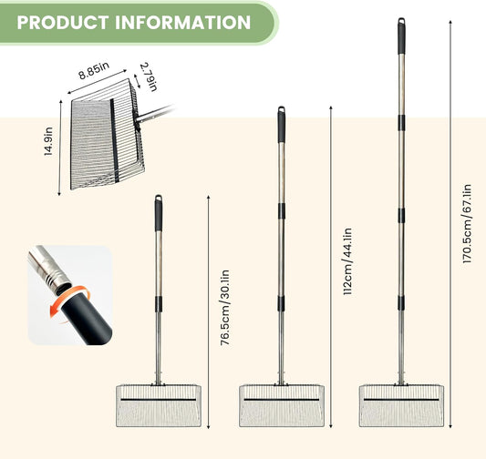 Chicken Poop Scooper for Sand + Work Gloves,Chicken Coop Scoop with 30" to 67" Adjustable Stainless Steel Long Handle,Sifting Shovel,Poop Scooper for Chicken Coop Rake,Farm Animals,Cleaning Tools