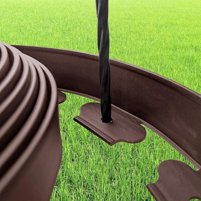 Landscape Edging 40ft Length No Digging Garden Edging Kit Include 36 Spikes, Premium Yard Edging Fence with One Spike per Feet, Brown