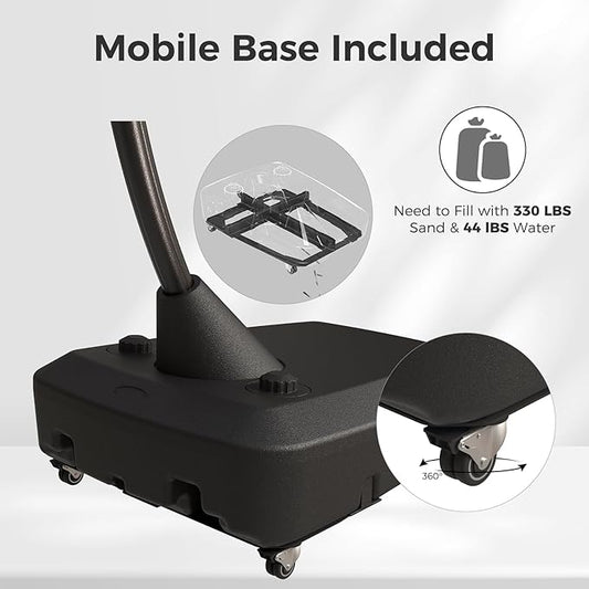 Grand patio 10x13 FT Cantilever Umbrella Outdoor Aluminum Rectangle Offset Umbrella Canopy with Base & Cover for Pool Garden (Gray, 10x13 FT)