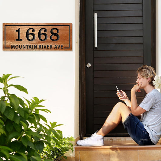 Custom Wood Address Sign Carved House Number Sign Personalized Street Name Plaque Outdoor Wooden Address Marker Custom Home Address Sign for Yard Porch Wall