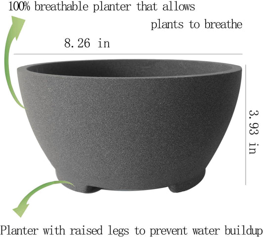 8.26” Large Bonsai Pots with Drainage Breathable Rough Pottery Planter Sand-Textured Short Legs Bonsai Tree Pots Ceramic for Indoor Plants Succulent