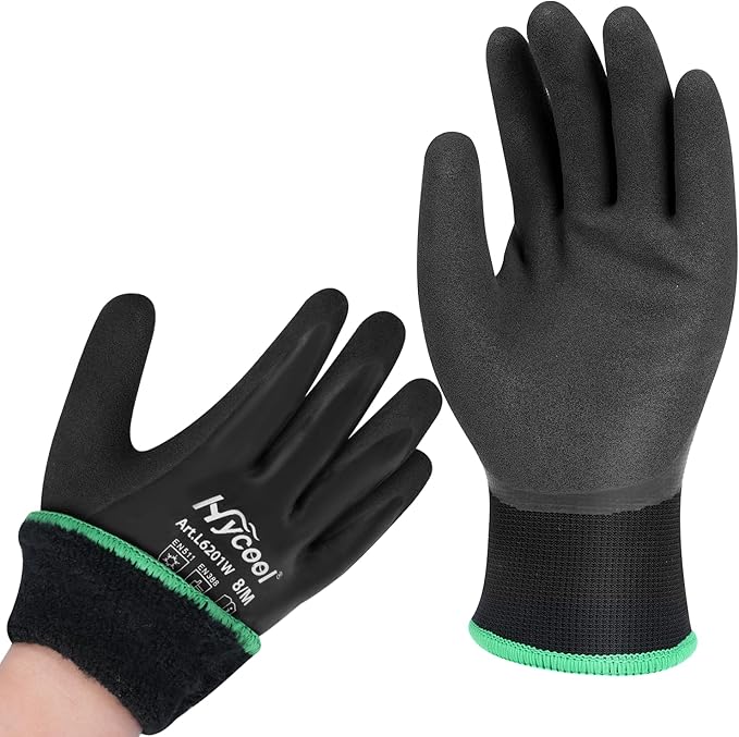 Waterproof Work Gloves for Men and Women, Hycool Thermal Insulated Freezer Rubber Coated Gloves,Super Grip L6201