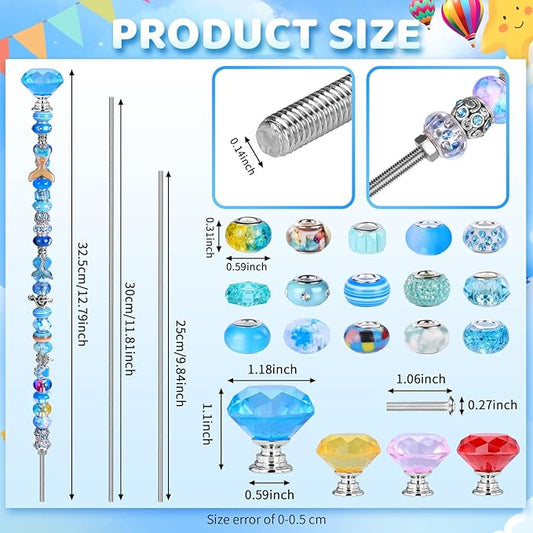 AIPRIDY DIY Fairy Wand Garden Beads Stakes Wands Kit,Multiple Color Scheme European Beads Crystal Diamond Tops and 12 or 10 Inch Threaded Rods,Stainless Steel Stakes with Diamond Toppe(Six Color)