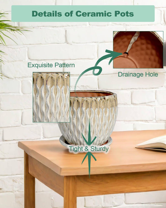 vensovo 7.5 Inch Ceramic Plant Pot with Drainage Holes and Saucer - Large Round Orchid Pot for Indoor Repotting, Ceramic Planter Maintain Air Circulation, Yellow