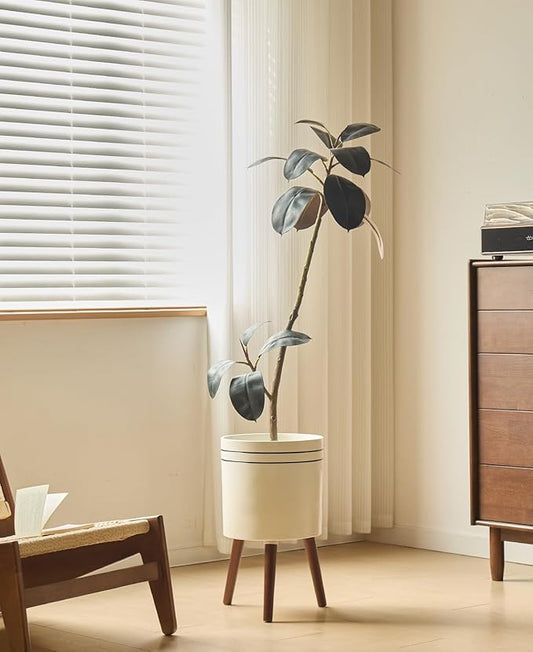 12 Inch Plant Pot with Stand,Planter for Indoor Plant,Flower Pot with Drainage Hole for Outdoor,White and Black