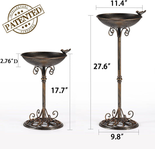 Diam 11.4" W*27.6" H Cast Iron Pedestal Bird Bath, Bird Baths for Outdoors, Seed Tray Garden Yard Decoration