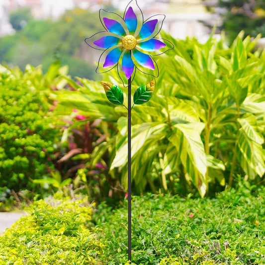 14'' Wind Spinners Outdoor, Flower Kinetic Wind Sculpture & Spinners, Metal Wind Spinners for Yard Garden Patio Decor (Purple)
