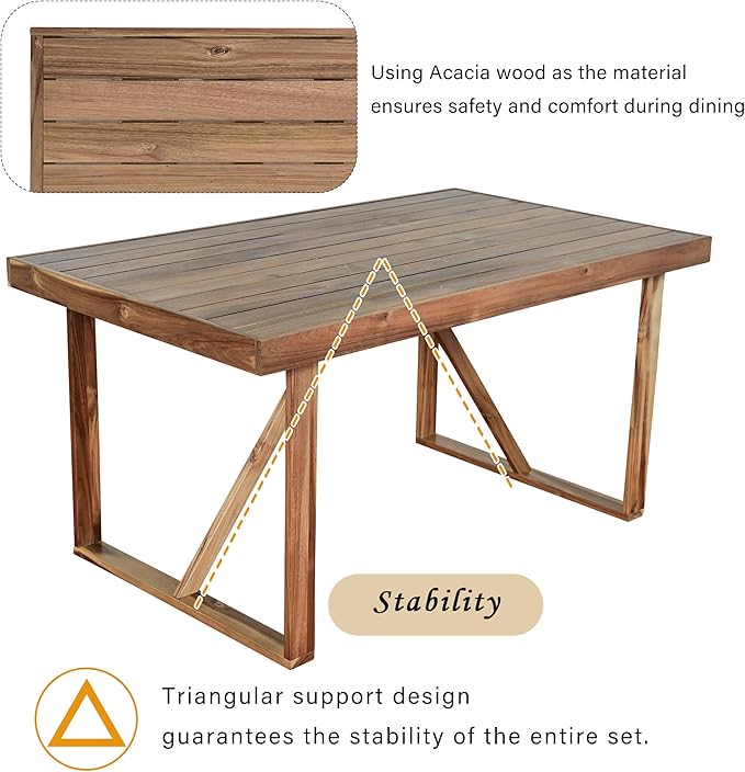 Outdoor, Residential Dining Table, 4-Chair ,Bench Set, 6PC,Wooden Frame,Patio, Balcony, Backyard,Gardens, Poolside