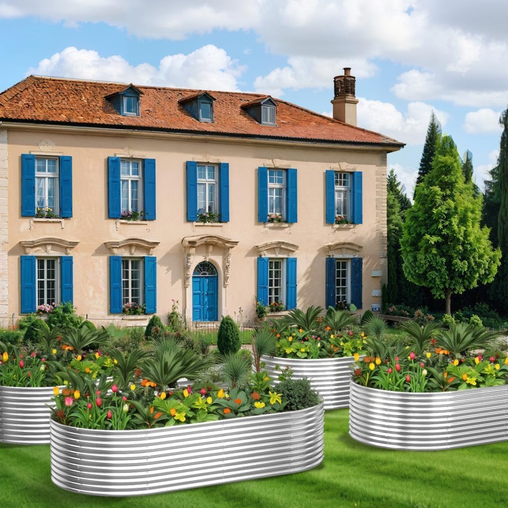 FRIZIONE 3pcs Tall 4x2ft Galvanized Raised Garden Bed Outdoor,Steel Garden Bed for Vegetables,Above Ground Garden Box for Flower,Metal Raised Beds for Gardening