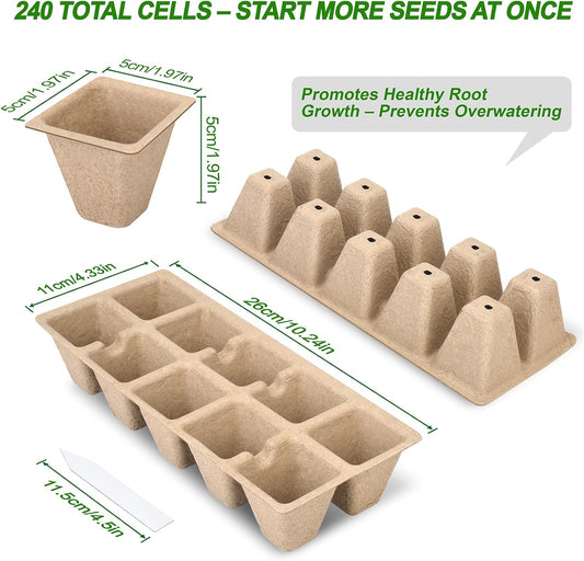 200 Cells Peat Pots, Seed Starter Trays Planting Trays for Seedlings, 20 Pack Germination Trays Peat Pot with 20 Labels